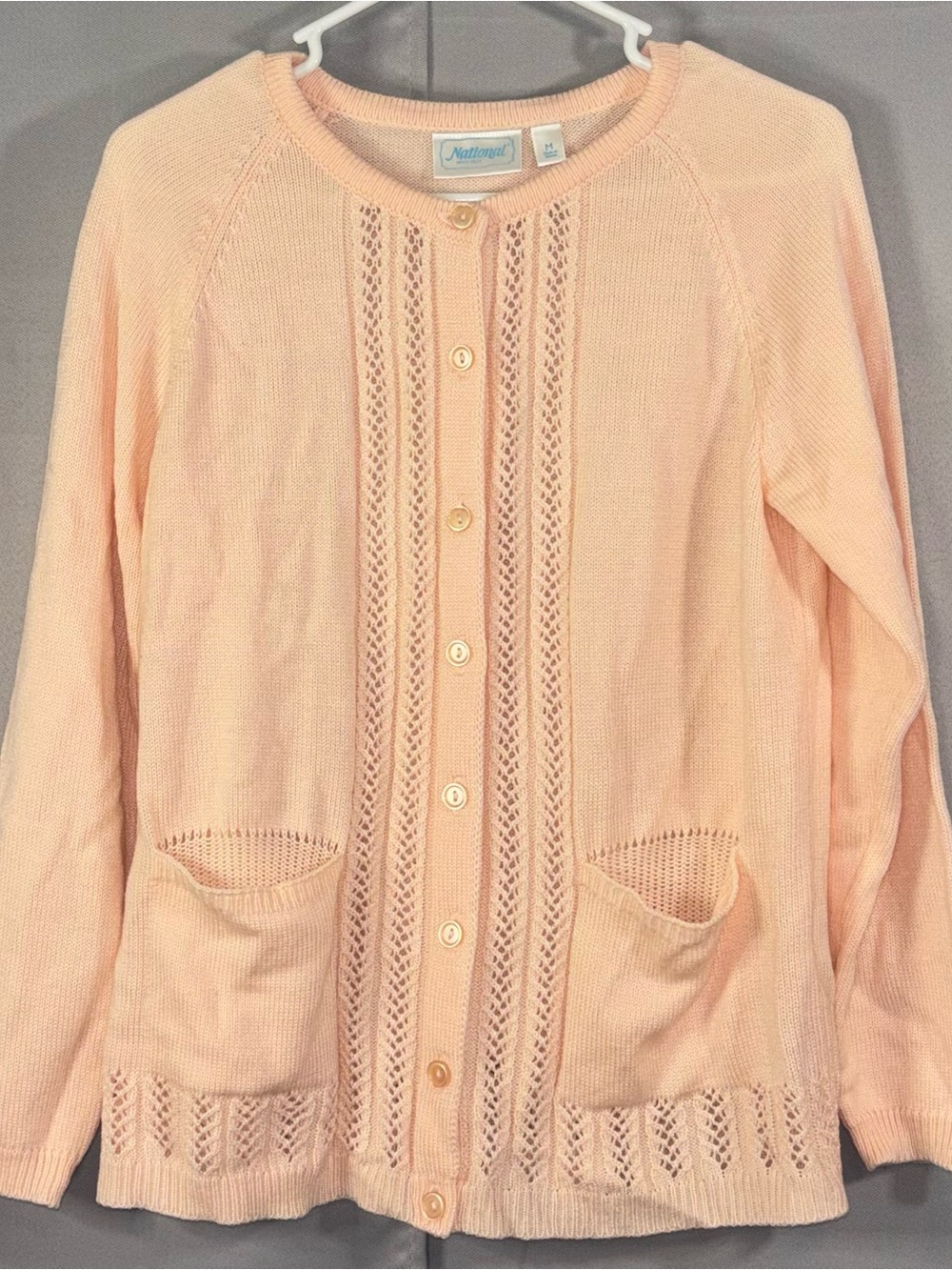 Vintage National Peach Lace Knit Cardigan Sweater M